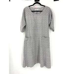 Love To Love You Grey Ikat Grid Print Midi Dress Back Tie Pockets Womens Large